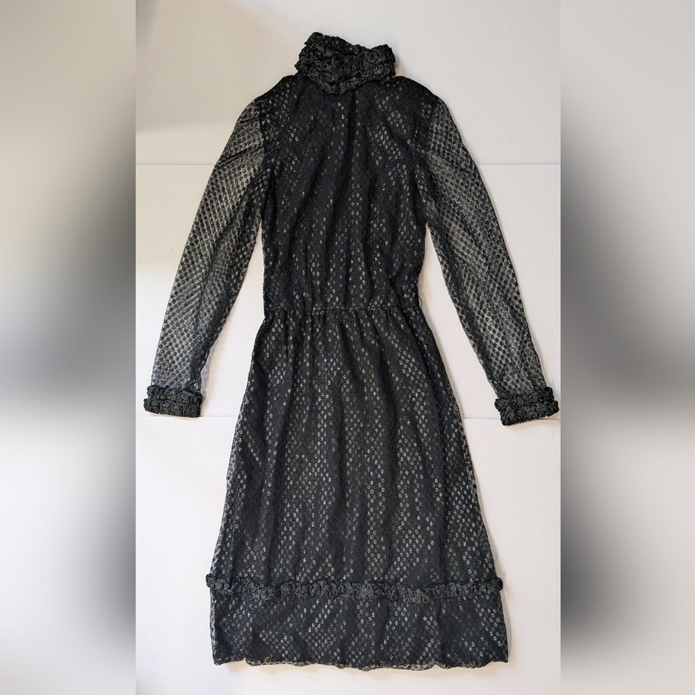 Black Shimmer Scale Cocktail Dress - Long Sleeves